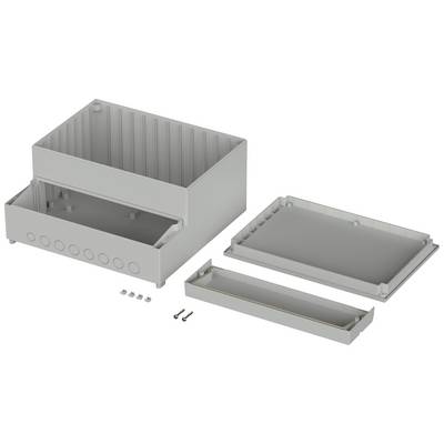 Housing assembly kit consisting of a main housing, removable lid, and small box, illustrated with screws.