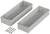 Two grey plastic housing halves with four silver screws.