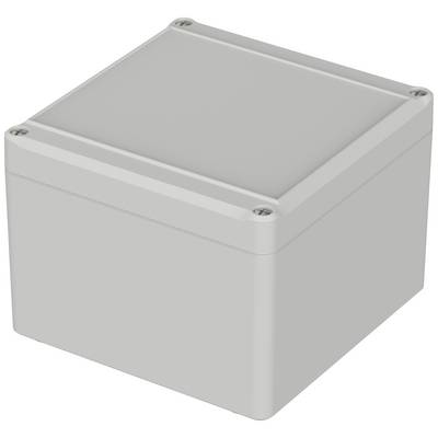 Grey rectangular plastic container with a removable lid and four screws at the corners.