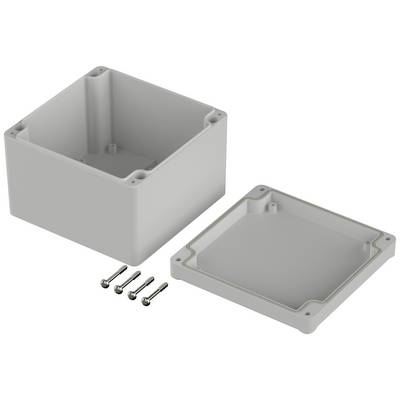 Grey, rectangular plastic housing with a removable lid and four screws; commonly used for electrical installations.