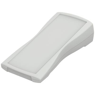 A white, ergonomically shaped plastic enclosure that serves as a housing solution for portable electronic devices.
