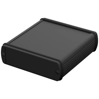 Black external enclosure, rectangular with rounded corners, made of plastic, for housing electronic devices.