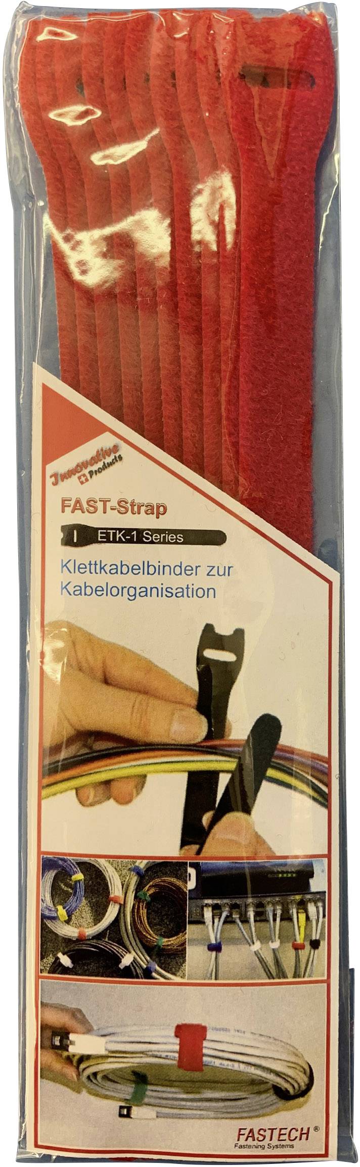 FASTECH® E1-2-530-B10 Hook-and-loop cable tie for bundling Hook and loop pad (L x W) 200 mm x 13 mm Red 10 pc(s)-0
