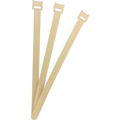 Three long, beige cable ties lying parallel to each other.