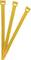 Three yellow hook-and-loop cable ties lying side by side in a fan-like arrangement.