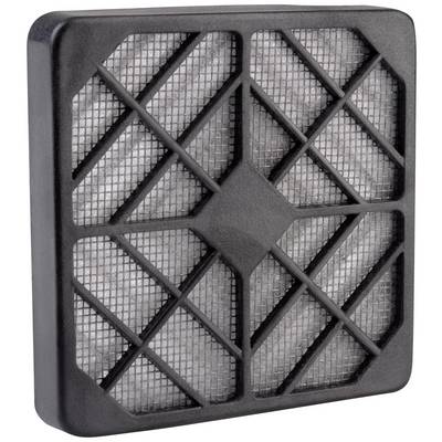 A black, square charcoal filter with a grid-like pattern that traps dirt and particles. Suitable for air purification.