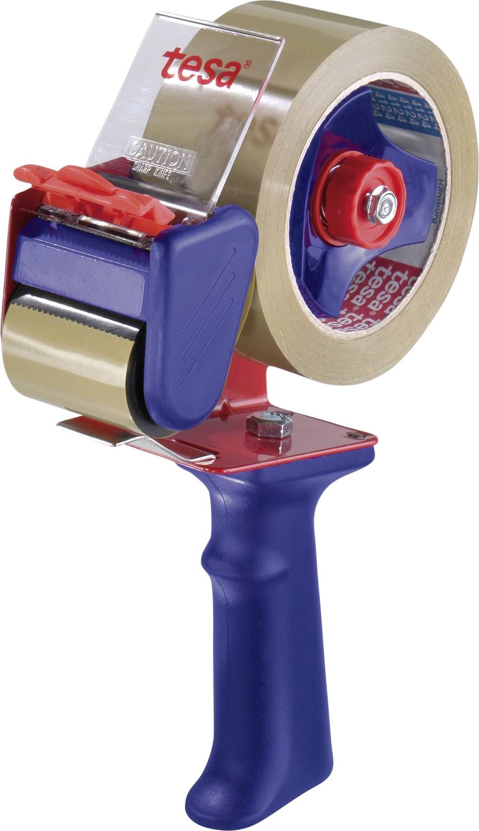 Brown parcel tape dispenser, suitable for sealing cardboard boxes.