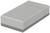 A grey plastic eraser, rectangular and flat, lies on a smooth surface.