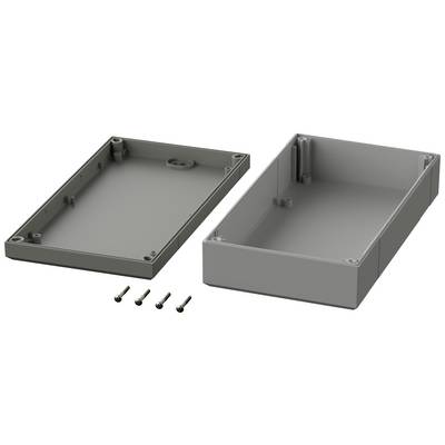 Plastic housing, two-part, rectangular, with four screws at the front.