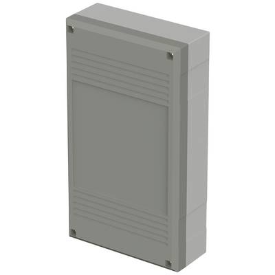Grey-yellow plastic housing with a rectangular surface and ribbed sides for electronic devices.