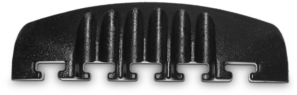 A black comb attachment with six teeth, suitable for electric hair clippers, on a white background.