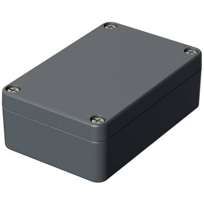 Anthracite grey rectangular plastic box with rounded corners and four silver screws at the corners of the lid.
