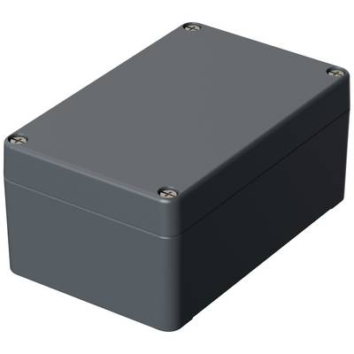 A rectangular, dark grey plastic enclosure with rounded corners and four visible screws on the top surface.