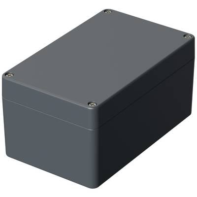 Rectangular, dark grey enclosure with four screws at the corners. Suitable for electronic components and secure housing applications.