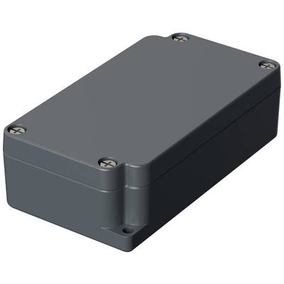 Grey rectangular enclosure with rounded corners and four screws at the corners.
