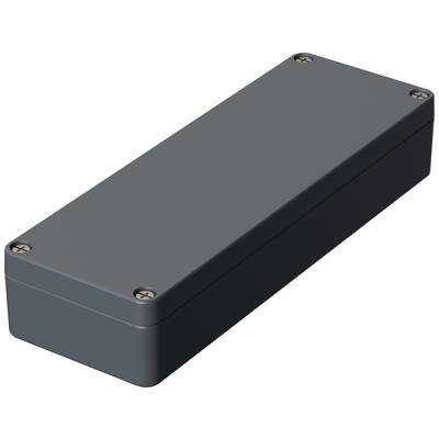 Rectangular, dark enclosure with rounded corners and screws at each corner, likely for electronic components.