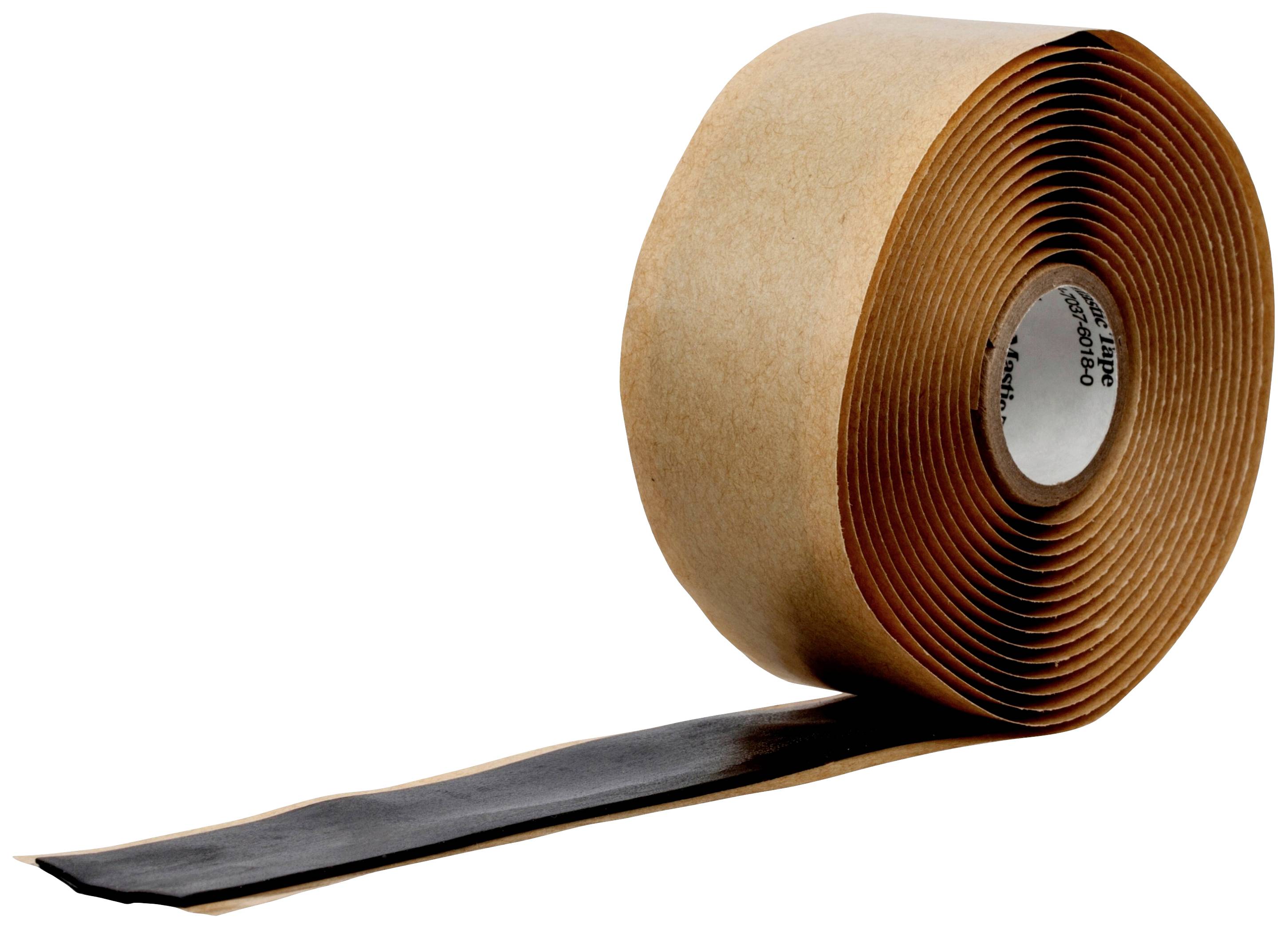 A roll of black sealing tape with a brown protective cover, partially unrolled, on a white background.