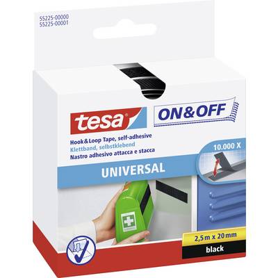 A pack of hook and loop tape by 'tesa', self-adhesive, 2.5 m x 20 mm, black, suitable for universal applications.