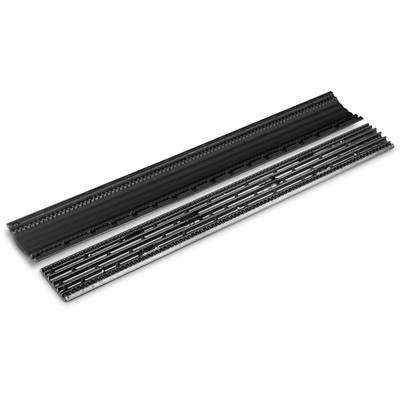 Two black, elongated insulation strips used for sealing roof edges, set against a white background.