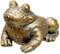 Bronze frog sculpture with a lifelike surface and detailed features, sitting on a flat surface.