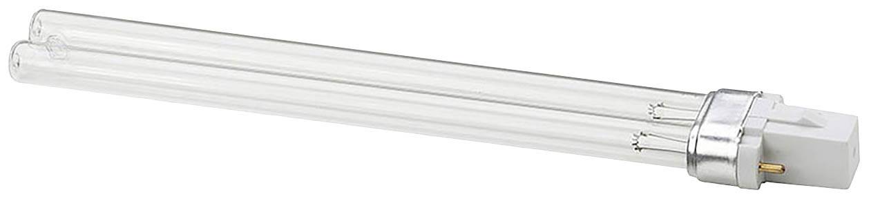 A cylindrical fluorescent tube with two parallel glass tubes and a white base.
