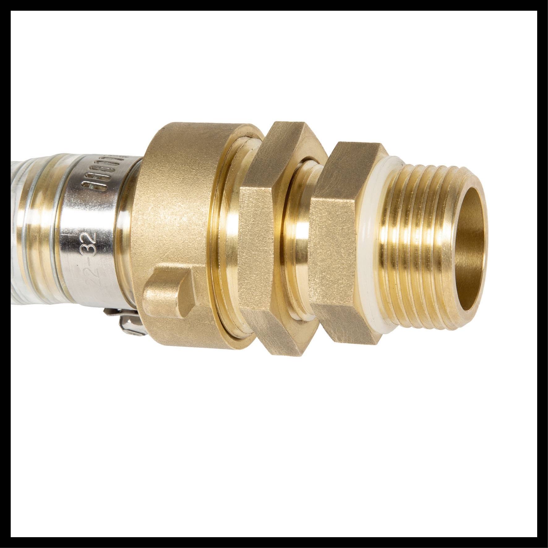 A metal push-fit connector with screw thread, suitable for pipe connections.