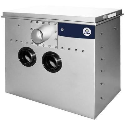 Metallic grease separator with connection openings, suitable for commercial kitchen wastewater treatment.