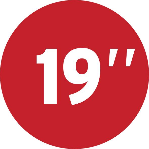 Red circular area with white text shows '19"'.