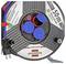 A 50-meter cable reel with three sockets, labeled 'Brennenstuhl'. Plugged-in blue cable, gray casing, and product details visible.