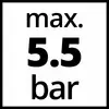 'Maximum pressure 5.5 bar' is written in black text on a white background.