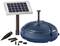 Solar-powered pond aerator with blue housing, solar panel for power supply and various nozzle attachments for optimal performance.