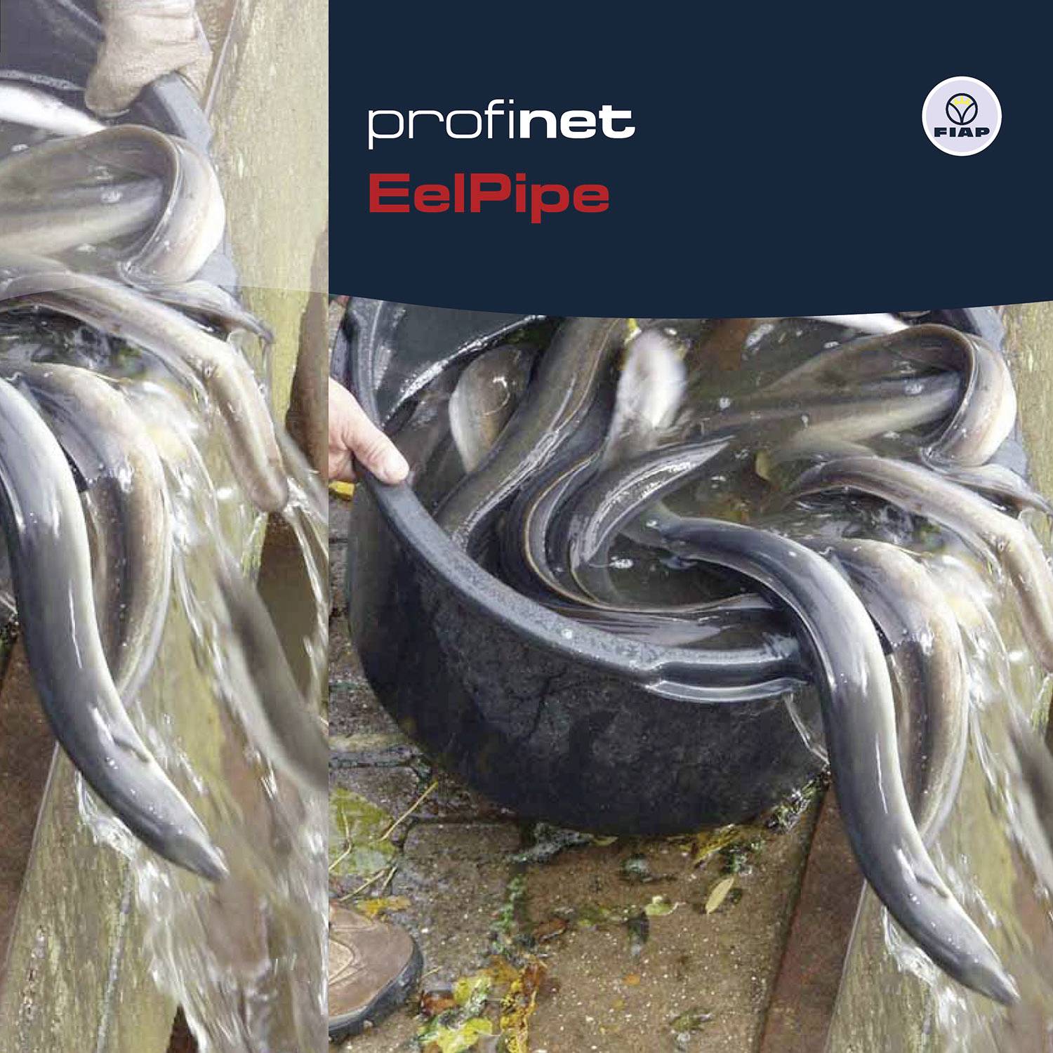 'Profinet EelPipe': Pipes guide multiple eels into a container. Designed by FIAP for safe fish transfer systems.