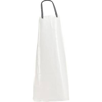 White apron with a long neck strap and waist ties, shown front view on a plain background.
