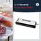 'NovaVac 300' vacuum sealer placed on a table beside vacuum-packed salmon, with product name and brand displayed prominently with its logo.