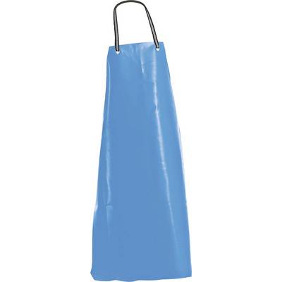 Blue sleeveless apron or smock with black neck straps, shown isolated on a white background.<br>