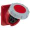 Socket in red colour with a grey cover, suitable for industrial applications. Six connection points visible, robust design.