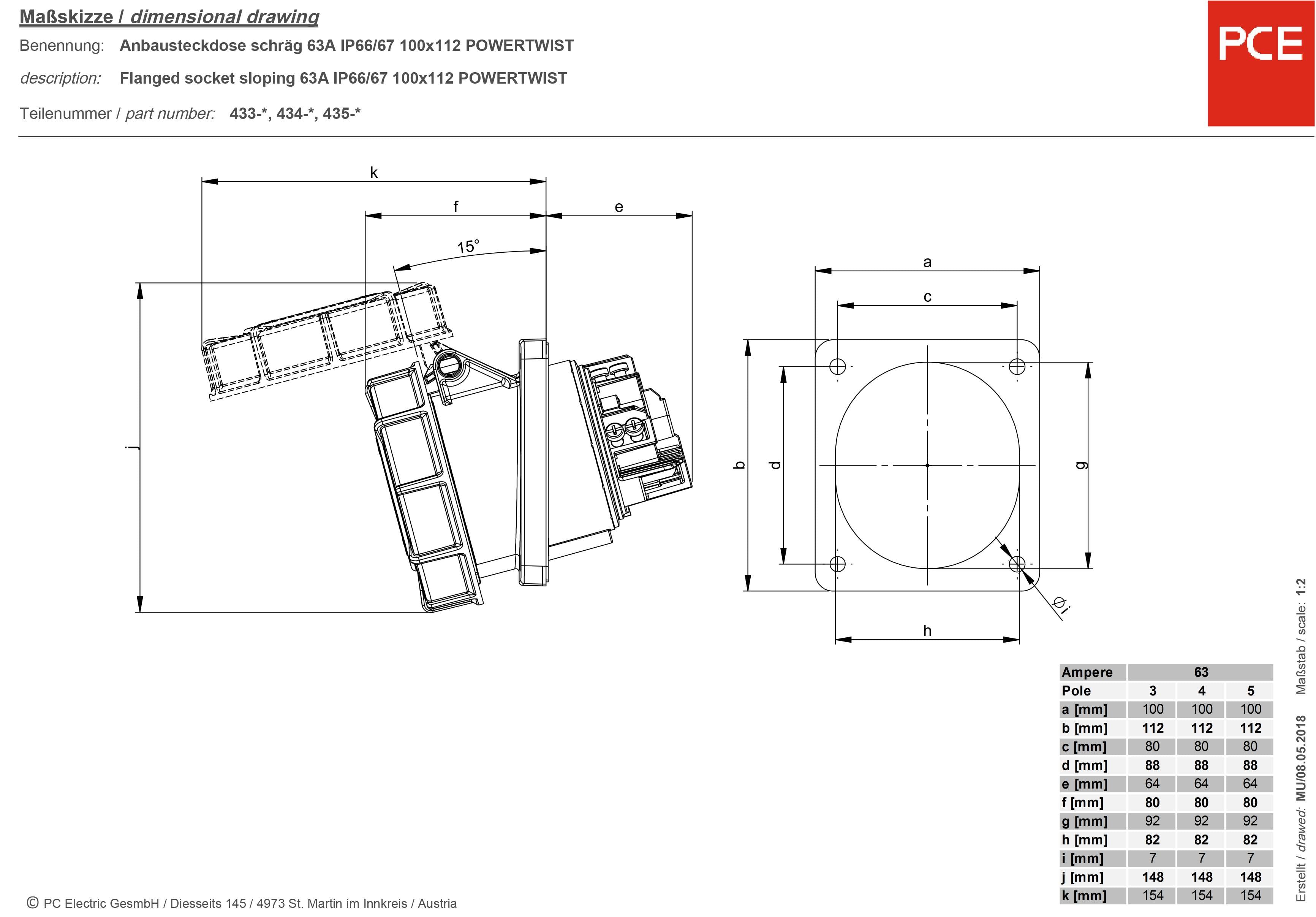 A technical diagram shows an angled wall-mounted socket with dimensions. Title: 'Dimensional Sketch'. Markings and measurements are indicated.