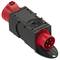 Black and red electrical plug with multiple pins, typically intended for industrial applications.