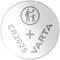 A silver button cell battery with the inscription 'VARTA CR2025'. A symbol warns against giving the battery to children.