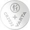 CR2032 button cell battery, brand VARTA, symbols: Adult handing an object to a child.