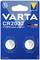 Varta CR2032 batteries, two pieces in a blister pack. Information texts: 'up to 70% more energy', 'since 1887', 'child-safety'.