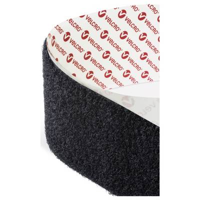A roll of black hook-and-loop fastener tape, branded 'Velcro', with the fuzzy loop side visible.