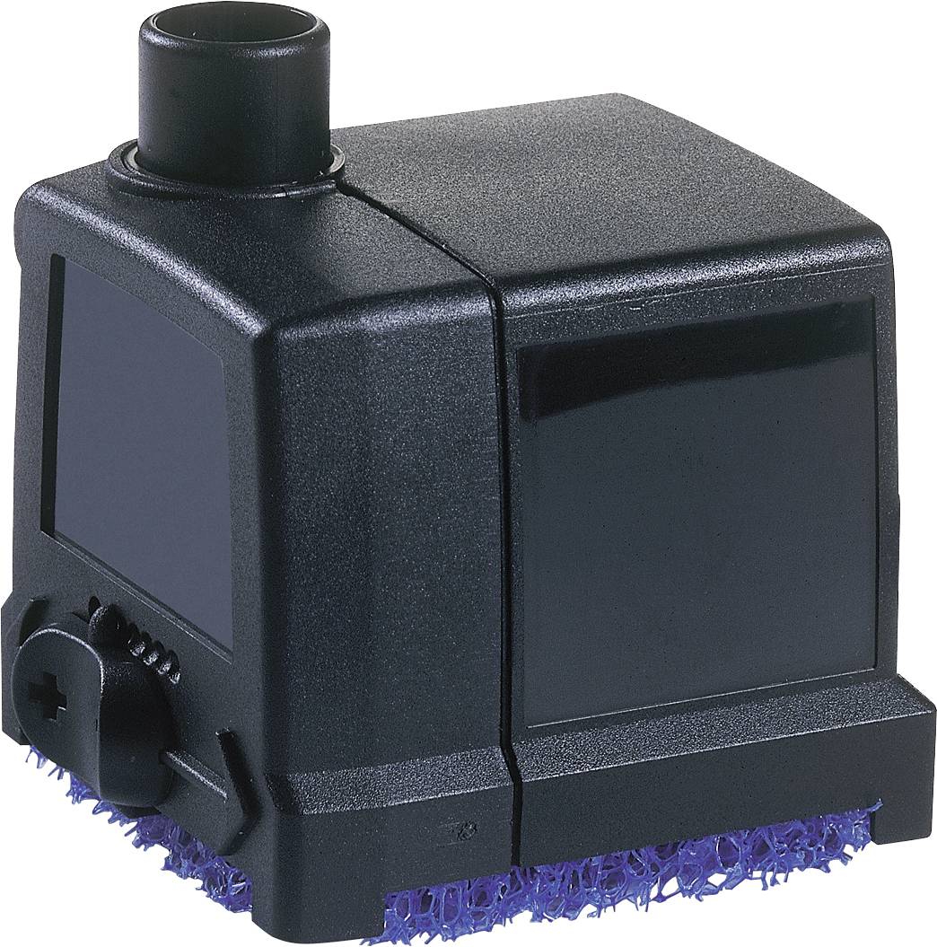 'Aquarium filter pump with a black casing and blue sponge base for water filtration.'