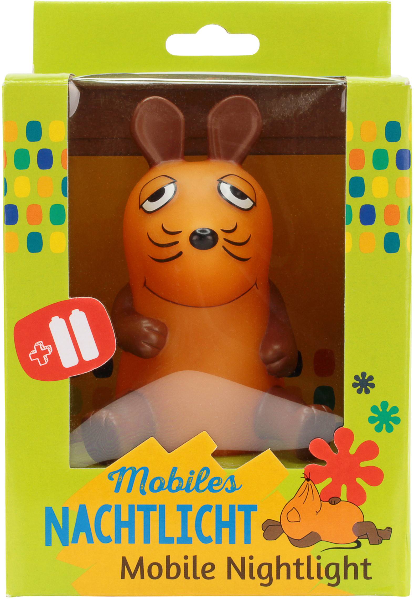 Packaging with an orange, cartoon-style animal night light, 'Mobile Night Light', ideal for children's bedrooms.
