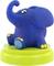 Blue toy elephant with large ears, sitting on a green base.