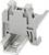 'Grey plastic DIN rail mounting clip with U-shaped metal clamps for securing electrical components to a rail system.'
