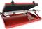 A red screen printing machine with an open frame, ready for use, shows the holders and basic mechanics.