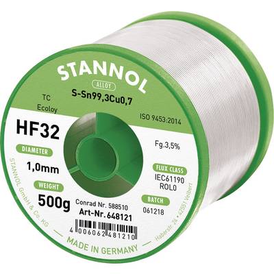 Stannol HF32 3500 Solder, lead-free Reel Sn99,3Cu0,7 REL0 500 g 1 mm