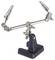 A third-hand soldering tool with two adjustable clamps on flexible holders mounted on a sturdy base.