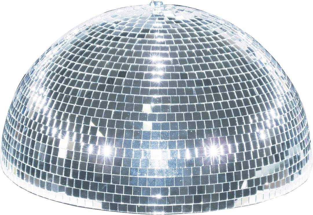 A semi-circular disco ball with numerous reflective tiles that reflect light.